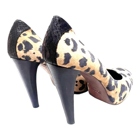 TIBI NEW YORK Suede Leather Cheetah Tan & Black Reptile Accent Back of Heel 10 - Picture 8 of 16
